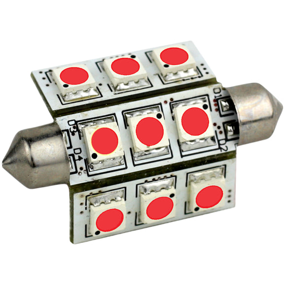 Lunasea Pointed Festoon 9 LED Light Bulb - 42mm - Red [LLB-189R-21-00]